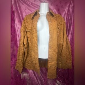 Chico's Embroidered Tan Brown Button-Up Top